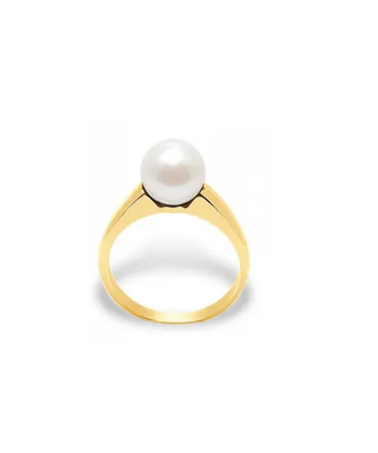 Blue Pearls Womens White Freshwater Pearl Ring and Yellow Gold 375/1000 - Multicolour - Size M