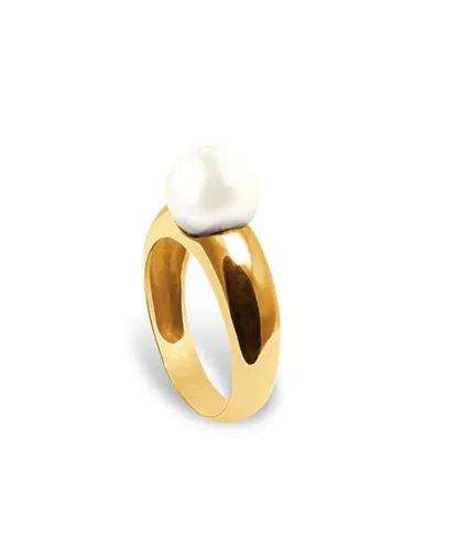 Blue Pearls Womens White Freshwater Pearl Ring and Yellow Gold 375/1000 - Multicolour - Size P
