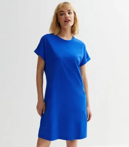 Blue Roll Sleeve Mini T-Shirt Dress New Look