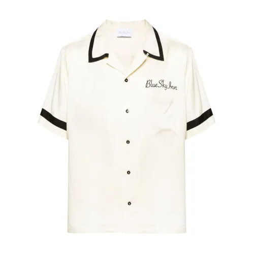 Blue Sky Inn , Beige Striped Collar Shirt with Embroidered Logo ,Beige male, Sizes: