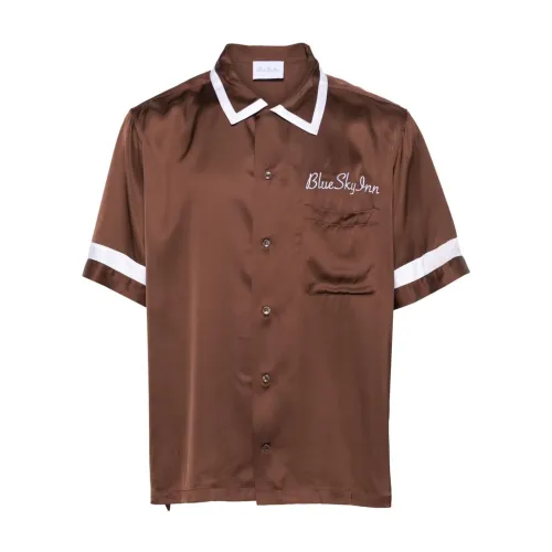 Blue Sky Inn , Coffee Brown Shirt with Embroidered Logo ,Brown male, Sizes: