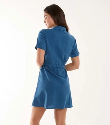 Blue Vanilla Blue Drawstring Mini Shirt Dress New Look
