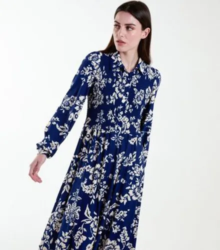 Blue Vanilla Blue Floral Print Shirred Midi Shirt Dress New Look