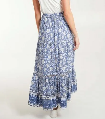 Blue Vanilla Blue Floral Tiered Midi Skirt New Look