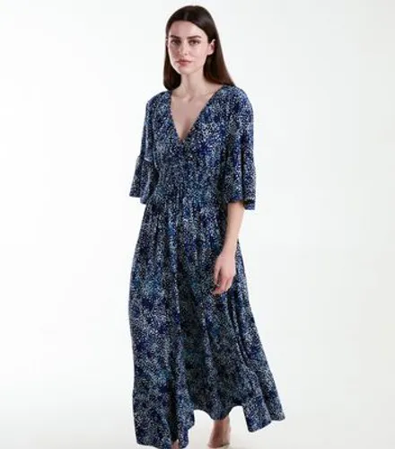 Blue Vanilla Navy Abstract Print V Neck Midi Dress New Look