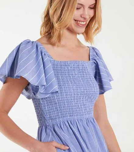 Blue Vanilla Pale Blue Stripe Shirred Midi Dress New Look