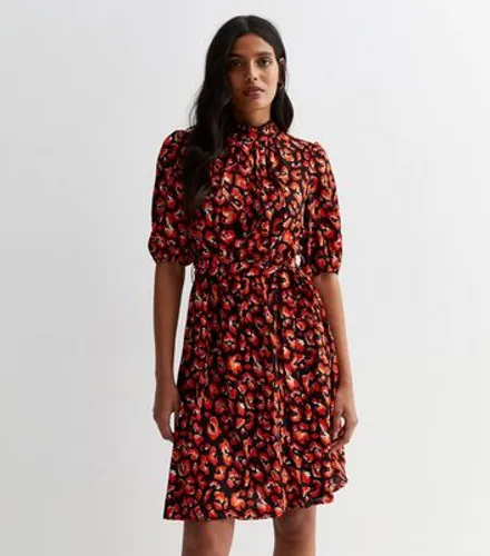 Blue Vanilla Red Abstract Floral High Neck Mini Dress New Look