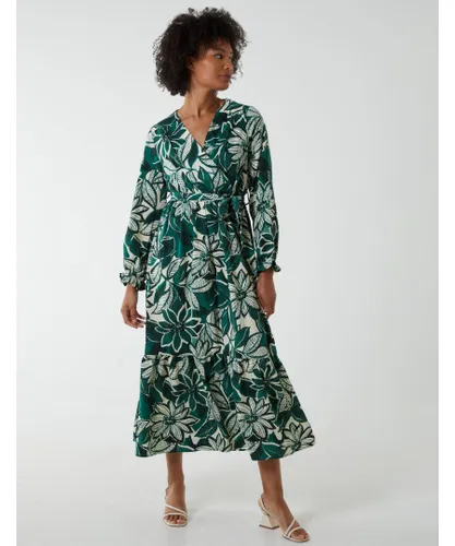 Blue Vanilla Womens Abstract Floral Belted Maxi Dress - Green