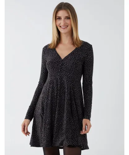 Blue Vanilla Womens Abstract Spot Button Front Fit & Flare Dress - Charcoal