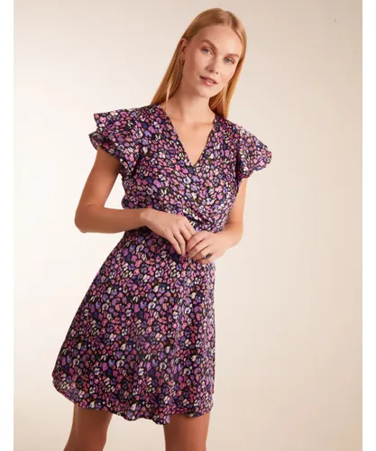 Blue Vanilla Womens Animal Print Wrap Ruffle Mini Dress - Purple