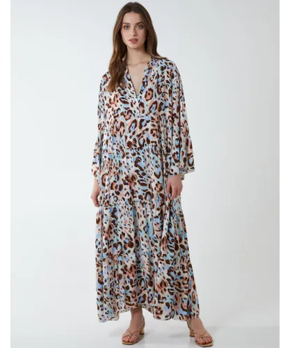 Blue Vanilla Womens AYAH - Leopard Tiered Maxi Dress - One