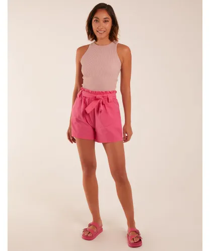 Blue Vanilla Womens Belted Shorts - Pink Cotton