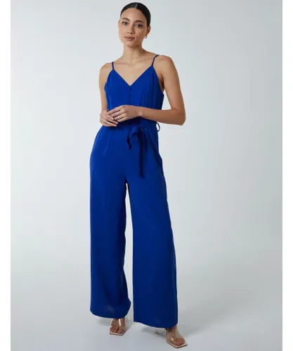 Blue Vanilla Womens Button Front Strappy Jumpsuit