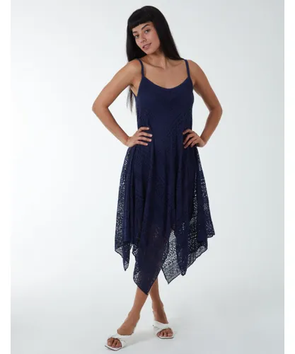 Blue Vanilla Womens Crochet Strappy Hanky Dress - Navy - One