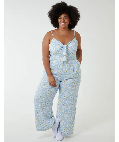 Blue Vanilla Womens Curve Daisy Print Tie Front Jumpsuit