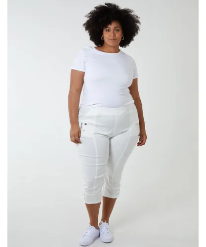 Blue Vanilla Womens Curve Elasticated Waist Zip Detail Crop Trousers - White