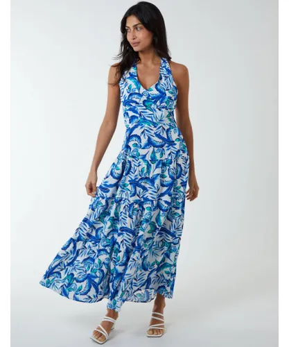 Blue Vanilla Womens Halter Neck Printed Maxi Dress