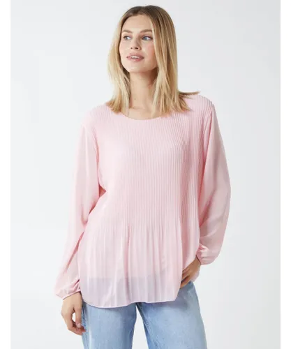 Blue Vanilla Womens JOSEPHINE - Long Sleeve Pleated Top - Pink Lace - One