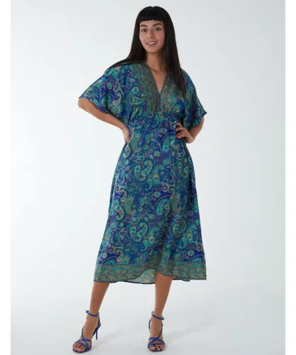 Blue Vanilla Womens Kimono Sleeve Midi Dress - Navy