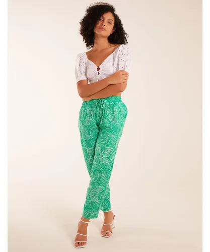 Blue Vanilla Womens Leaf Print Capri Trousers - Green Viscose