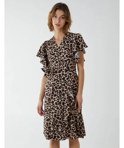 Blue Vanilla Womens Leopard Print Wrap Ruffle Dress - Animal