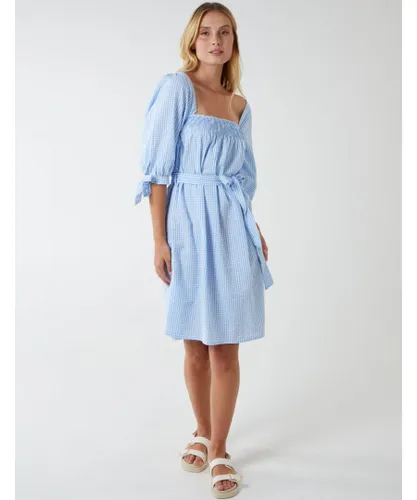 Blue Vanilla Womens PHOENIX - Square Neck Shirred Swing Dress Cotton