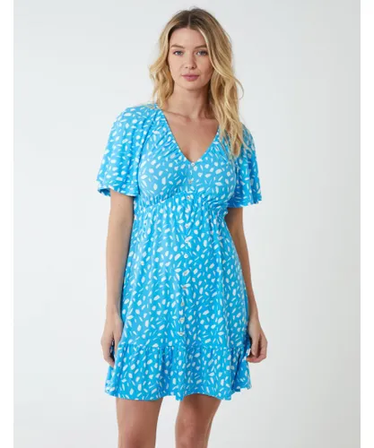 Blue Vanilla Womens Trapeze Button Through Raglan Mini Dress