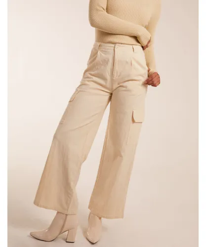 Blue Vanilla Womens Trousers With Side Pocket - Beige Cotton