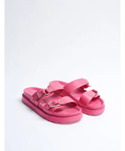 Blue Vanilla Womens Two Strap Buckle Sandals - Pink Polyurethane
