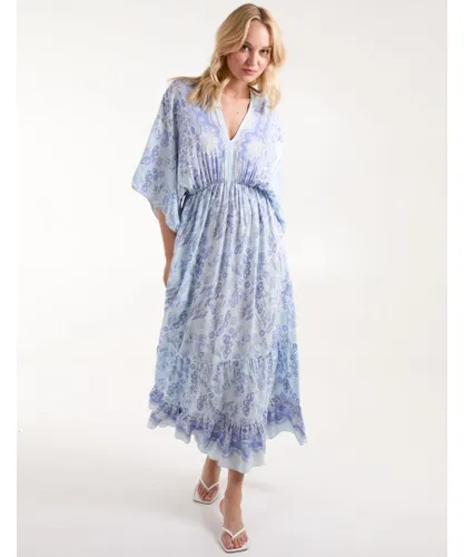 Blue Vanilla Womens V Neck Flutter Sleeve Maxi Dress
