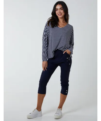 Blue Vanilla Womens Zip Detail Crop Trouser - Navy