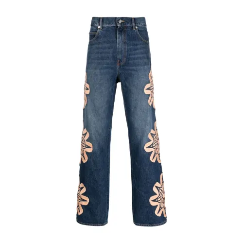Bluemarble , Floral-Embroidered Bootcut Jeans ,Blue male, Sizes: