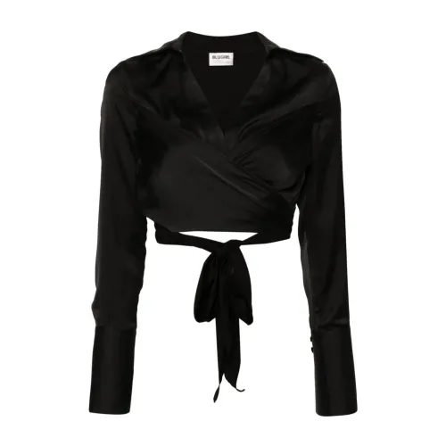 Blugirl , Satin V-Neck Black Shirt ,Black female, Sizes: