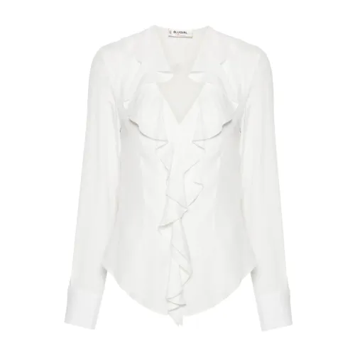 Blugirl , White V-Neck Ruffled Shirt ,White female, Sizes: