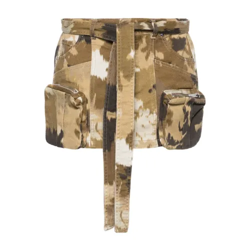 Blumarine , Brown Camouflage Denim Skirt ,Beige female, Sizes: