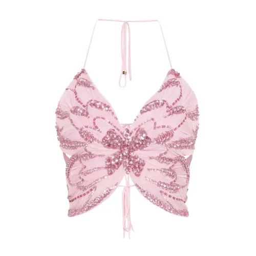 Blumarine , Butterfly Embroidery Crop Top Pink ,Pink female, Sizes: