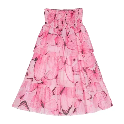 Blumarine , Pink Floral Layered Skirt for Girls ,Pink female, Sizes: