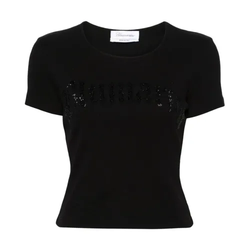 Blumarine , Rhinestone Embellished Crew Neck T-shirt ,Black female, Sizes: