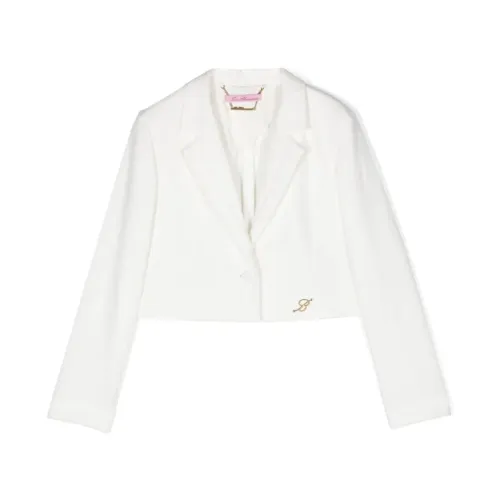 Blumarine , White Jackets with Gold-tone Logo Plaque ,White female, Sizes: