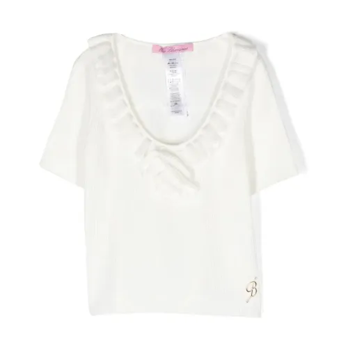 Blumarine , White Ruffled Short-Sleeve T-shirt ,White female, Sizes: