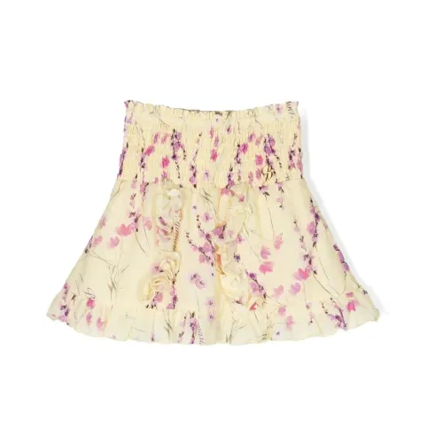 Blumarine , Yellow Floral Ruffle Mini Skirt ,Multicolor female, Sizes: