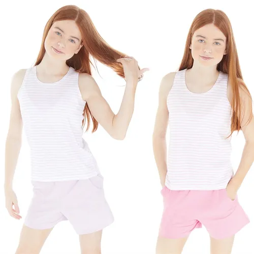 Board Angels Girls Two Pack Stripe Vests And Shorts Set Pink/Lilac