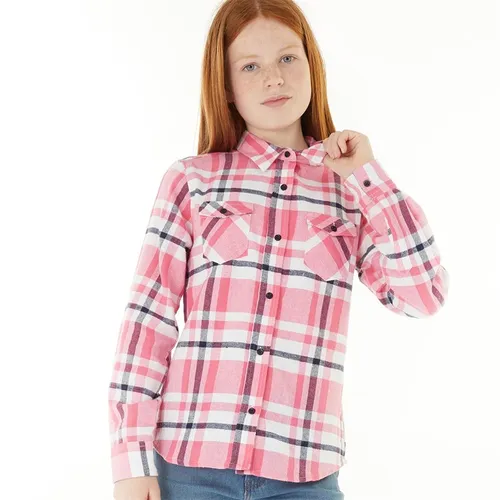 Board Angels Girls Yarn Dyed Checked Flannel Shirt Pink Check