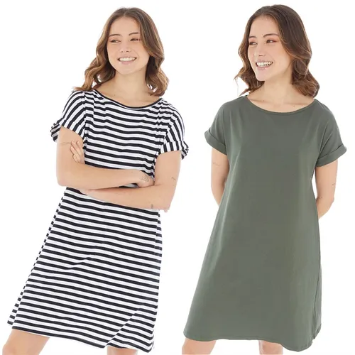 Board Angels Womens Two Pack T-Shirt Dresses Stripe/Khaki