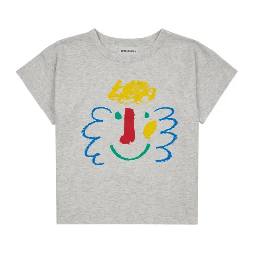 Bobo Choses , Gray Cotton T-Shirt with Multicolored Print ,Gray unisex, Sizes: