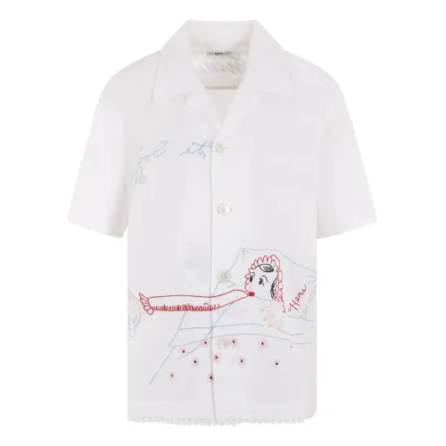Bode , Bowling-inspired Cotton Canvas Shirt with Multicolored Embroidery ,Multicolor female, Sizes:
