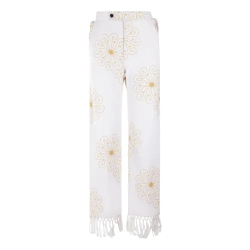 Bode , Embroidered Straight Leg Trousers ,White female, Sizes:
