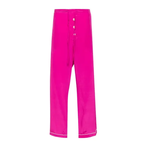 Bode , Fuchsia Silk Piped Trim Trousers ,Pink male, Sizes: