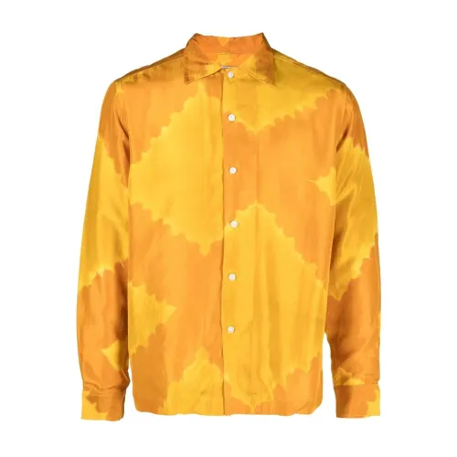 Bode , Lehariya DYE LS Shirt ,Orange male, Sizes:
