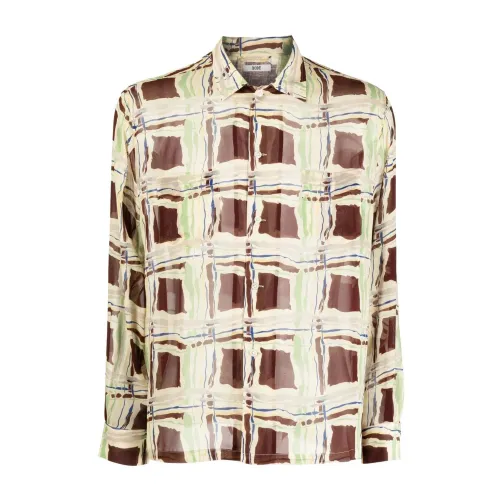 Bode , Ripple Plaid LS Shirt ,Brown male, Sizes:
